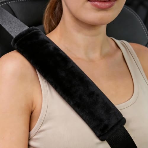 Amooca 2-Pack Soft Furry Universal Seatbelt Cover Car Shoulder Pad - color: Black, size: 10.5in 2pack