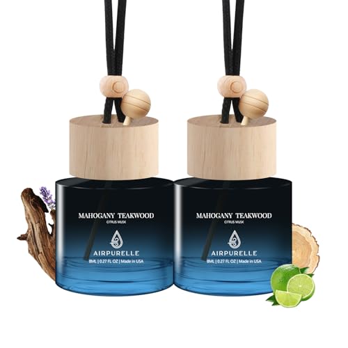 Car Air Freshener Hanging 2 Pack Car Air Fresheners Diffuser - Mahogany Teakwood Fragrance Oil Air Diffuser for Car, 45+ days Long Lasting Car Fresheners Fragrance, Two 0.27 FL OZ/8ML Made in USA