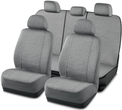 Road Comforts Full Set Car Seat Covers Front Rear Seat Cover Low Back, Flax Seat Protector, Airbag Compatible, Universal Fits for Most Cars, Truck, SUV, Vans Gray - color: gray, size: Full Set