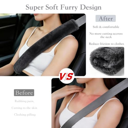 Amooca 25.6in Extra Long Furry Universal Car Seatbelt Cover Shoulder Pad - color: Dark Gray, size: 25.6in 1pack