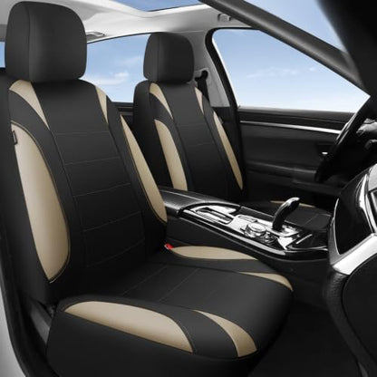 CAR PASS Neoprene EVA Waterproof car seat Covers Front Seats Only, Universal fit for SUV Vehicles Automotive with 5mm Composite EVA Inside,Airbag Compatible (Two Seats 6PCS, Black and Beige) - color: Black and Beige