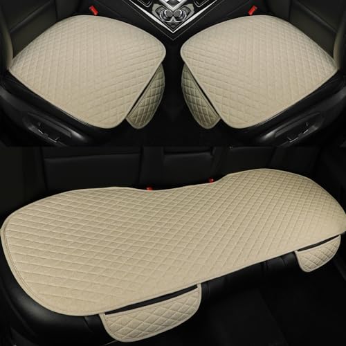 West Llama Linen Car Seat Covers,Bottom Seat Covers for Cars Include 1 Pair Front Driver Seat Pad Mat and 1 Rear Bench Cover for SUVs,Cars,Sedans(3Piece-Beige) - color: Beige, size: 2 Front Seat Covers+1 Rear Bench Seat Cover