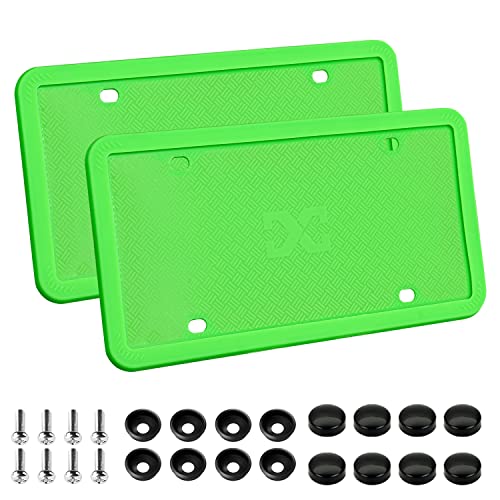 XCLPF Silicone Green License Plate Frame Covers 2 Pack- Front and Back Car Plate Bracket Holders. Rust-Proof, Rattle-Proof, Weather-Proof (Green) - color: 2 Pack Green
