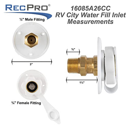 RecPro RV White City Water Fill Inlet Flange Brass with Check Valve | Made in America (No Hose Elbow)