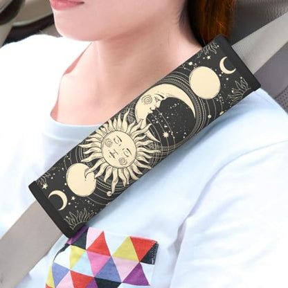 Vintage Sun Moon Stars 2PCS Car Seat Belt Cover – Super Soft Seatbelt Shoulder Protection Cushion, Comfortable Car Seat Belt Strap to Protect Your Neck and Shoulder