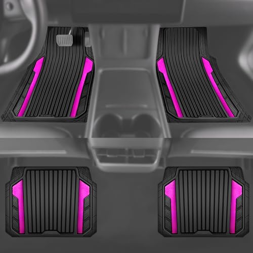 CAR PASS Heavy Duty Rubber Car Mats Metallic, Aluminum Film All Weather Floor Mats Waterproof Universal Trim to Fit for SUV Sedan Van 4 Piece Anodized Deep Dish Two-Tone Sporty Black Hot Pink Chrome - color: Black Hot Pink