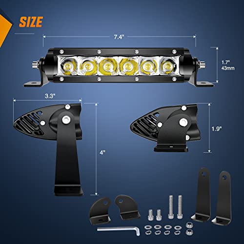 Nilight Led Pods 7 Inch 30W Super Slim Spot LED Light Bar Off Road Lights Driving Fog Lights with 16AWG Wiring Harness Kit-2 Leads for Van Camper Car Pickup Golf Cart ATV UTV SUV Truck Boat 4x4 - color: White 30W Spot