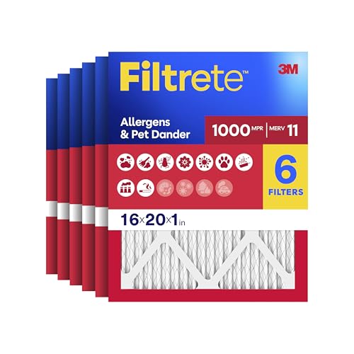 Filtrete 16x20x1 Air Filter, MERV 11, MPR 1000, 6 HVAC Filters - size: 16x20x1