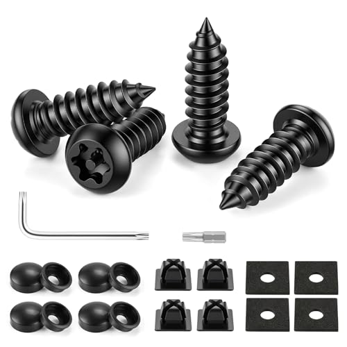 LivTee Anti Theft License Plate Screws Set for Securing Frames and Covers, License Plate Bolts, M6 (1/4") Tamper Proof Screws, Caps Cover for Front Rear Frame Holder Mounting (Black-4PCS) - color: AT-Black, size: 4 Pack