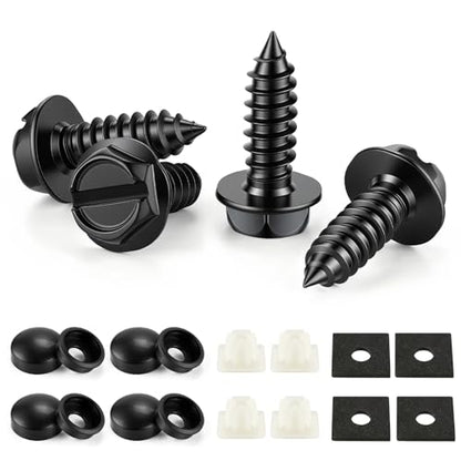 LivTee Rustproof License Plate Screws for Securing License Plates Frames and Covers on Cars and Trucks, 4 Sets Premium Stainless Steel Self Tapping Mounting Bolts (Black Zinc Plated) - color: Slotted-Black, size: 4 Pack