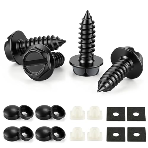 LivTee Rustproof License Plate Screws for Securing License Plates Frames and Covers on Cars and Trucks, 4 Sets Premium Stainless Steel Self Tapping Mounting Bolts (Black Zinc Plated) - color: Slotted-Black, size: 4 Pack