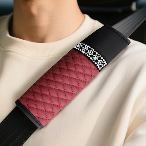 wuyaoyao 2PCS Car Seat Belt Cover Pads, Soft Leather Shoulder Pad, Wine Red - color: Wine Red