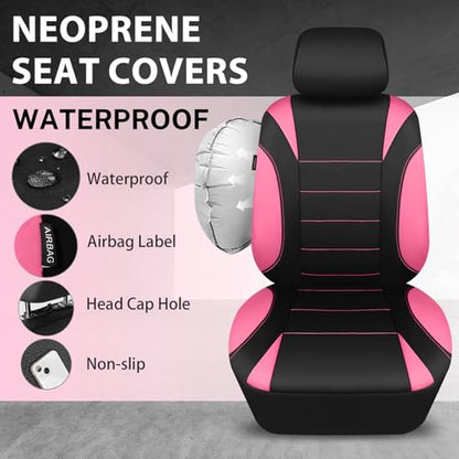 CAR PASS Waterproof Car Seat Covers Front Seats Only with 5mm Composite EVA, Neoprene Car Seat Cover Separate Headrest Cover, Quick Setup Universal Fit for Car SUV Trucks,Airbag Compatible Black Pink - color: Pink Black