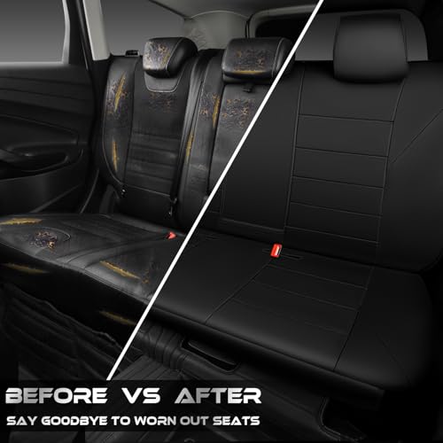 CAR PASS Neoprene Back Seat Cover, Universal Waterproof Bench Rear Seat Cover Universal Wetsuit Car Seat Cover Fit 95% Automotive Interior Covers for Cars Sedans SUVs (Rear,All Black) - color: Black rear