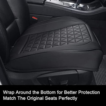 Black Panther 1 Pair Front Seat Covers Luxury Faux Leather Bottom Seat Cushions, Anti-Slip and Wrap Around The Bottom, Fit 95% of Vehicles - Black - color: Front Pair Black