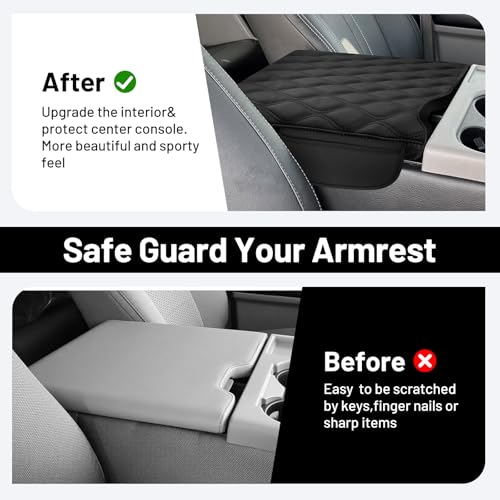 Autorder Center Console Cover for 2015-2025 Ford F150/2017-2025 F250 F350 F450 Accessories Armrest Cover with Storage Bag Anti-Scratch Middle Console Pad Leather Armrest Pad(Jump Seat Only) - size: 2015-2025 Ford F150 with Jump Seat
