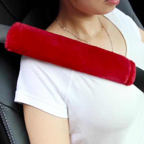 Amooca 2-Pack Soft Furry Universal Seatbelt Cover Car Shoulder Pad - color: Red, size: 10.5in 2pack