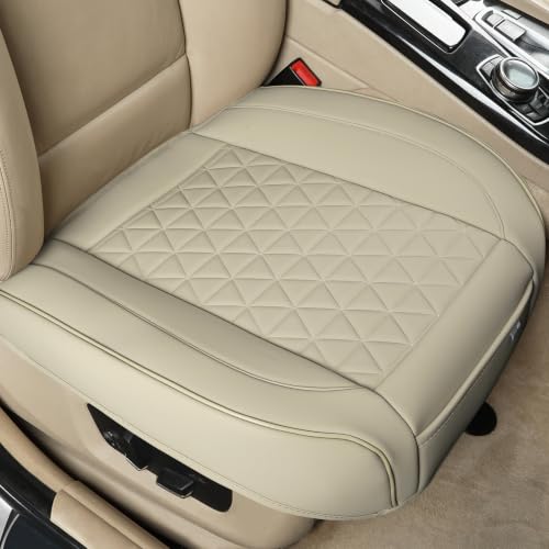 Black Panther Front Car Seat Covers Luxury Faux Leather Bottom Seat Covers, Anti-Slip and Wrap Around The Bottom, Fit 95% of Vehicles - 2 Packs, Stone Beige - color: Front Pair Stone Beige A