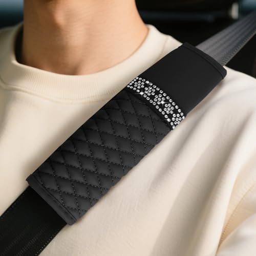 wuyaoyao 2PCS Car Seat Belt Cover Pads, Soft Leather Shoulder Pad, Black - color: Black