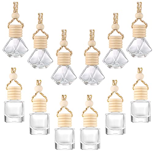 Patelai 12 Pcs Hanging Air Freshener Car Diffuser Bottle,8ml Empty, 2 Style - style: Classic Style