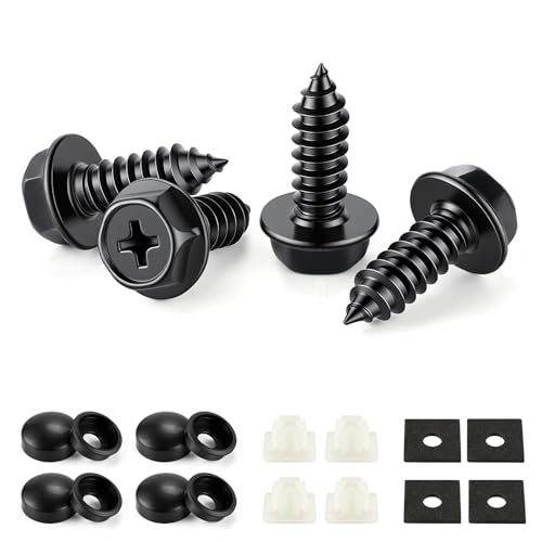 LivTee Rustproof License Plate Screws for Securing License Plates Frames and Covers on Cars and Trucks, 4 Sets Premium Stainless Steel Self Tapping Mounting Bolts (Black Zinc Plated) - color: Cross-Black, size: 4 Pack