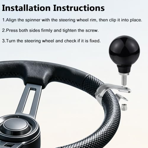 Abfer Ball Steering Wheel Suicide Knob Power Turning Assist Spinner Aid Helper Brody Knobs Fit Most Lawn Mowers, Forklifts, Tractors, Black - color: black-1