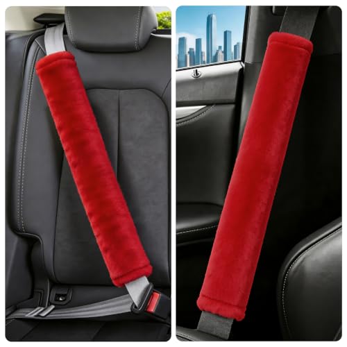 Amooca 25.6in Extra Long Furry Universal Car Seatbelt Cover Shoulder Pad - color: Red, size: 25.6in 1pack