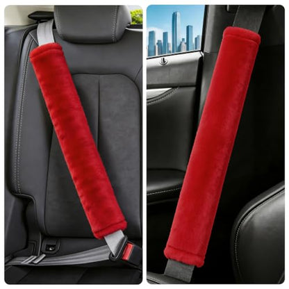 Amooca 25.6in Extra Long Furry Universal Car Seatbelt Cover Shoulder Pad - color: Red, size: 25.6in 1pack