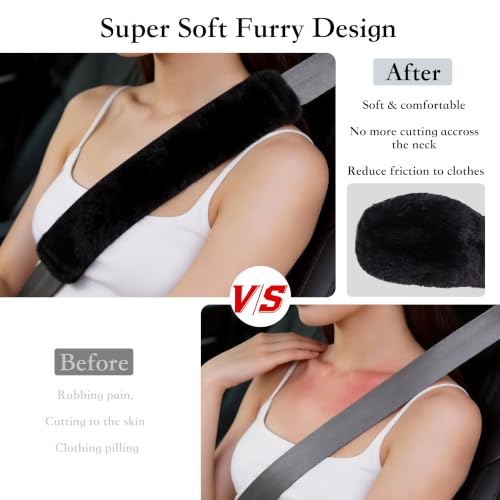 Amooca 2-Pack Soft Furry Universal Seatbelt Cover Car Shoulder Pad - color: Black, size: 10.5in 2pack