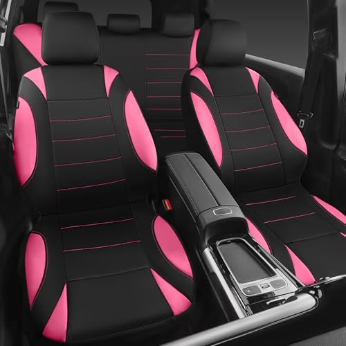 CAR PASS Waterproof Car Seat Covers Full Sets, Universal Fit Seat Covers for Cars, EVA Neoprene Seat Cover Set Full Sets, Interior Covers for Auto SUV,Vans,sedans, Trucks,(Black Pink) - color: pink