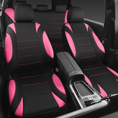 CAR PASS Waterproof Car Seat Covers Full Sets, Universal Fit Seat Covers for Cars, EVA Neoprene Seat Cover Set Full Sets, Interior Covers for Auto SUV,Vans,sedans, Trucks,(Black Pink) - color: pink