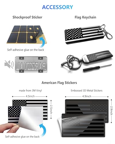 American Flag License Plate Frames, Black Patriotic Car Tag Holder 2 Pack - style: Black-Aluminum-Wide