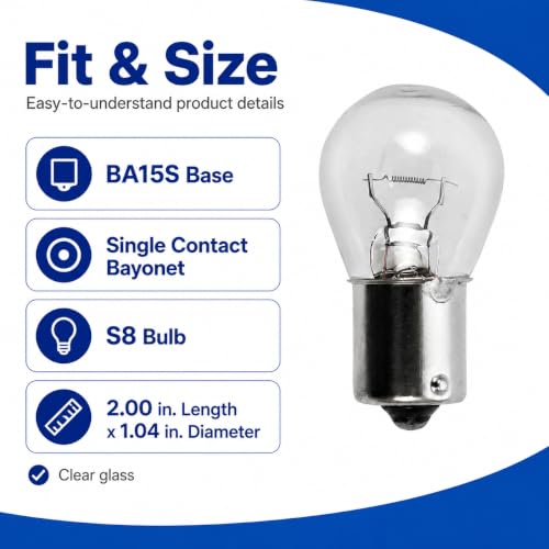 Norman Lamps 1156, 24 Pack, 12V Clear Miniature Automotive Bulbs, BA15s Single Contact Base, S25/P21W Replacement for Brake, Backup, Reverse, Turn Signal, RV, Trailer & Interior Lights
