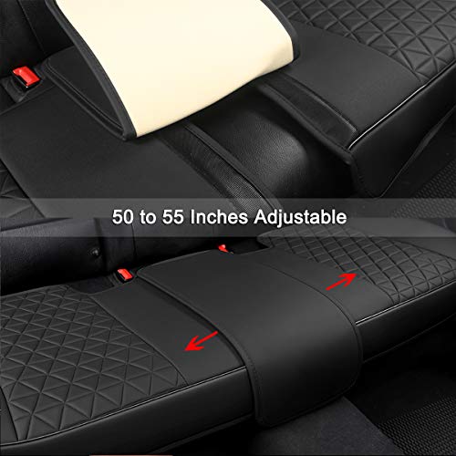 Black Panther Luxury PU Leather Rear Bench Car Seat Cover Adjustable Length (49-55'') Fits 90% Standard 5 Seats (Sedan SUV), for Seat Bottom Only, Triangle Quilting Design, Beige - color: Rear Beige