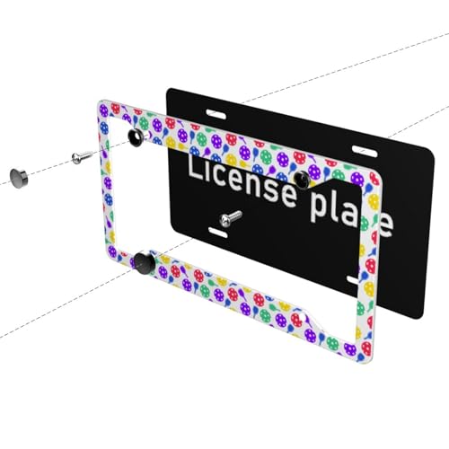 Pickleball Ball License Plate Frame 2 Pack License Plate Holder Universal Aluminum License Plate Cover Car Accessories for Men Women - color: Pickleball Ball