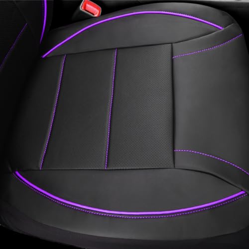CAR PASS Universal FIT Piping Leather Two Front Seat Covers, Waterproof Faux Leather for SUV Sedan Van Truck, Airbag Compatible,Reserved Opening Holes for Headrest Covers(Black and Purple) - color: Black & Purple