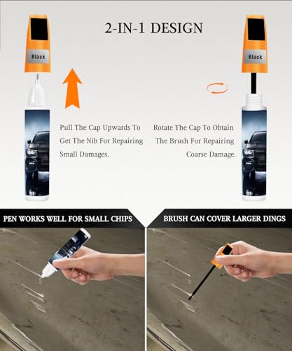 Black Touch Up Paint For Cars, 2-In-1 Car Paint Pen, Car Rim Touch Up Paint, Fix Minor Scratches, Fast-Dry Automotive Touch-Up Paint (0.4oz/12ml, Gloss Black)