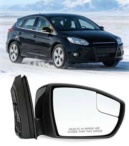 Passenger Side Mirror Compatible with Ford Focus 2012 2013 2014 Door Mirror w/Power Glass Manual Folding Blind Spot Turn Signal Temperature Sensor Glossy (7Pins Black) Replace CP9Z17682CA - size: 12-14 Focus Passenger Side