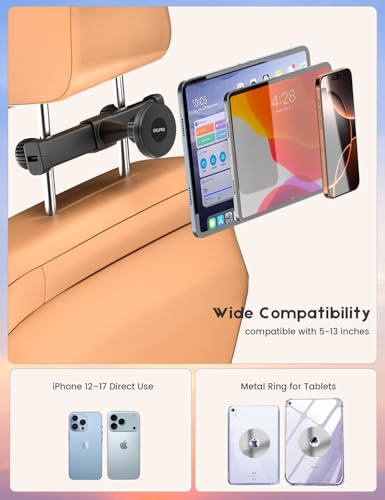 OHLPRO 2 Pack Tablet Holder for Car Headrest,Magnetic Tablet Mount for Car Backseat,Gifts Road Trip Essentials for Kids,Fits for All Device Like iPad Pro, Air, Mini, Galaxy, Fire HD