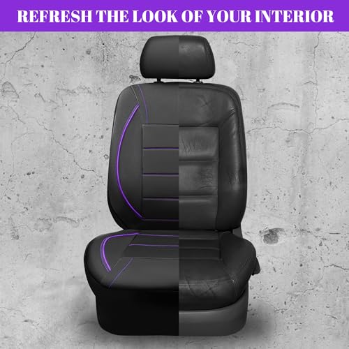 CAR PASS Universal FIT Piping Leather Two Front Seat Covers, Waterproof Faux Leather for SUV Sedan Van Truck, Airbag Compatible,Reserved Opening Holes for Headrest Covers(Black and Purple) - color: Black & Purple