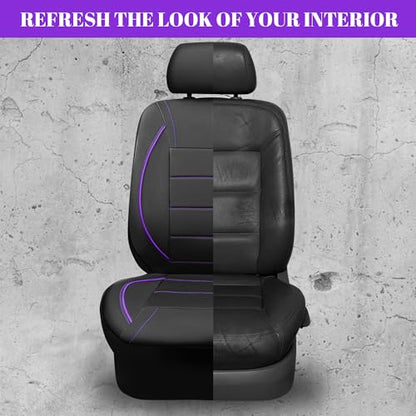 CAR PASS Universal FIT Piping Leather Two Front Seat Covers, Waterproof Faux Leather for SUV Sedan Van Truck, Airbag Compatible,Reserved Opening Holes for Headrest Covers(Black and Purple) - color: Black & Purple