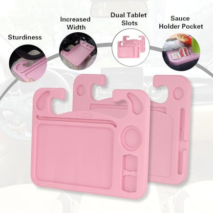 4 in 1 Car Steering Wheel Tray with Dual Sauce Dip Holder and Tablet Holder,Car Table Food Trays for Eating,Driver Desk Fit Most Auto Vehicle Steering Wheels (Pink, Large) - color: Pink, size: 16.5" x 12.5" x 0.9"