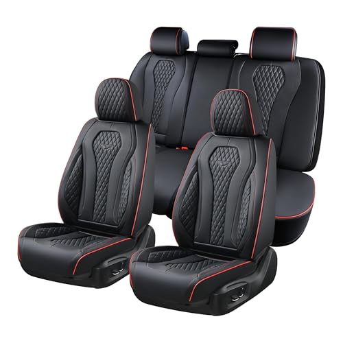 Coverado Automotive Seat Covers 5 Seats, Leather Seat Covers Fullset, Black Car Seat Covers, Luxury Car Seat Covers, Seat Cushion, Driver Seat Covers, Car Seat Protector Universal Fit Most Cars - color: Black&Red line, size: FullSet