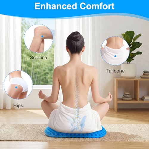 EVEME Gel Seat Cushion for Long Sitting with Non-Slip Cover,Cooling seat Cushion,Breathable Honeycomb Design Absorbs Pressure Points,for Office Chair, Home Car seat,Wheelchair - size: 17" x 15" x 1.2" - Blue