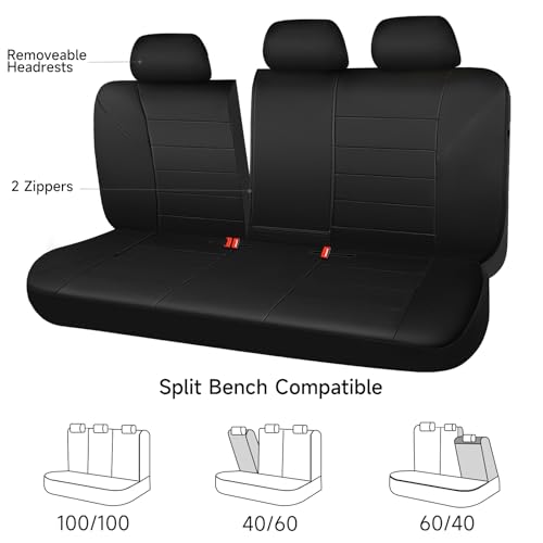 CAR PASS Neoprene Back Seat Cover, Universal Waterproof Bench Rear Seat Cover Universal Wetsuit Car Seat Cover Fit 95% Automotive Interior Covers for Cars Sedans SUVs (Rear,All Black) - color: Black rear