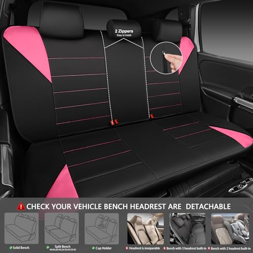 CAR PASS Waterproof Car Seat Covers Full Sets, Universal Fit Seat Covers for Cars, EVA Neoprene Seat Cover Set Full Sets, Interior Covers for Auto SUV,Vans,sedans, Trucks,(Black Pink) - color: pink