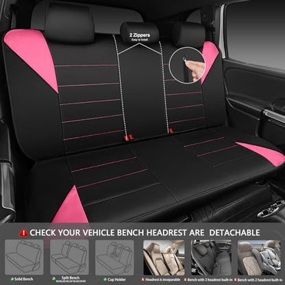 CAR PASS Waterproof Car Seat Covers Full Sets, Universal Fit Seat Covers for Cars, EVA Neoprene Seat Cover Set Full Sets, Interior Covers for Auto SUV,Vans,sedans, Trucks,(Black Pink) - color: pink