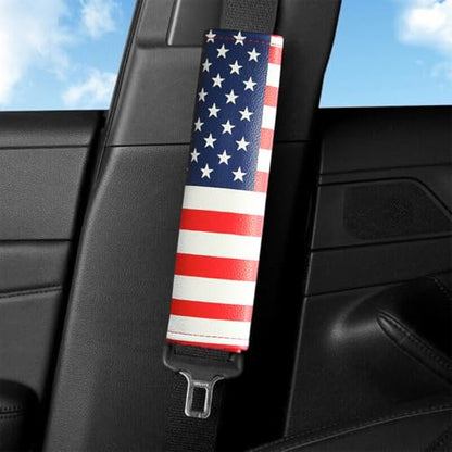 2PCS Car Seatbelt Covers, American Flag Patriotic Leather Soft Vehicle Seat Belt Shoulder Pad, USA Flag Automotive Seat Strap Harness Mat Cushion, Universal for Most Vehicles