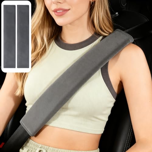 2PCS Car Seat Belt Cover Pad 15 Inch Long, Slim Car Seat Shoulder Strap Pads, Soft Velvet Fluffy Seatbelt Cushion Protect Neck &Shoulder, Thin Car Seatbelt Covers Pad Universal Fit Most Vehicles(Gray) - color: Gray-2PC