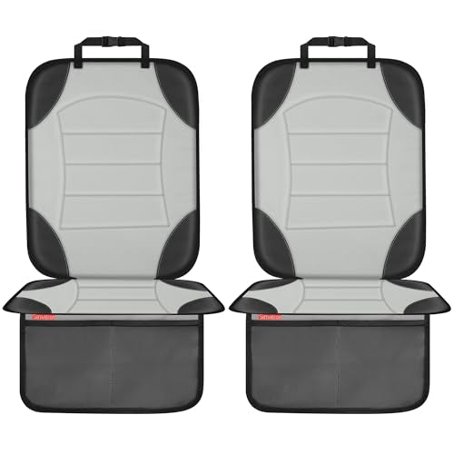 Sinvitron Car Seat Protector for Child Car Seat - Waterproof Non-Slip Leather Mat with 2 Mesh Pockets, Universal Seat Cover for Baby, Pets & Vehicles(2-Pack, Grey) - color: 2 Pack Grey